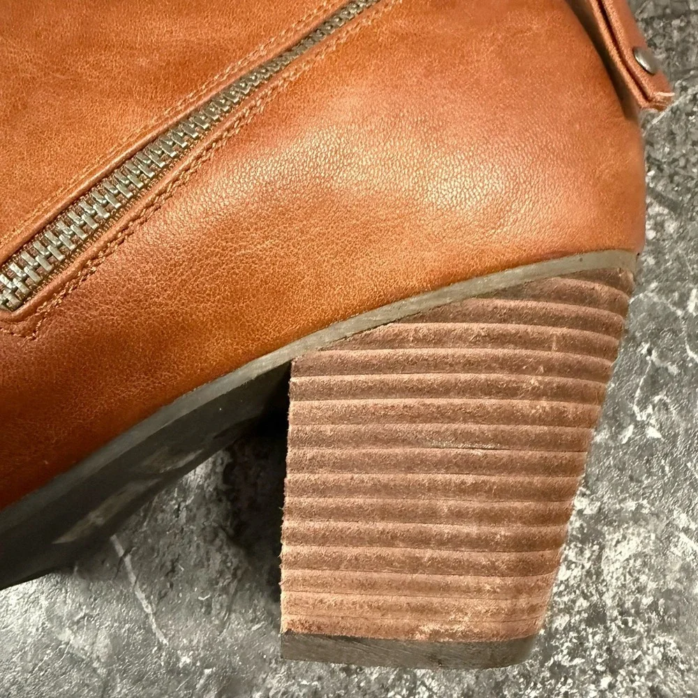 Luoika Womens Double Zip Stacked Heel Extra Wide Ankle‎ Boots Tan Sz 10.5XW - Picture 6 of 10